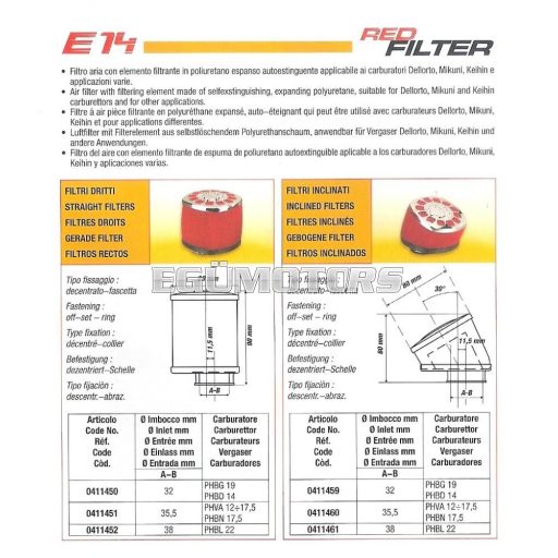 Malossi E14 sportlégszűrő, 35.5mm Döntött