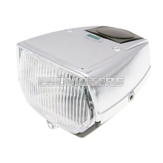 Fejlámpa négyzet alakú, krómozott, mopedhez