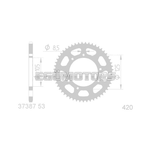 101 Octane hátsó lánckerék 53 fog, 420-as, Derbi, Aprilia, MH, Rieju, Malaguti, Yamaha