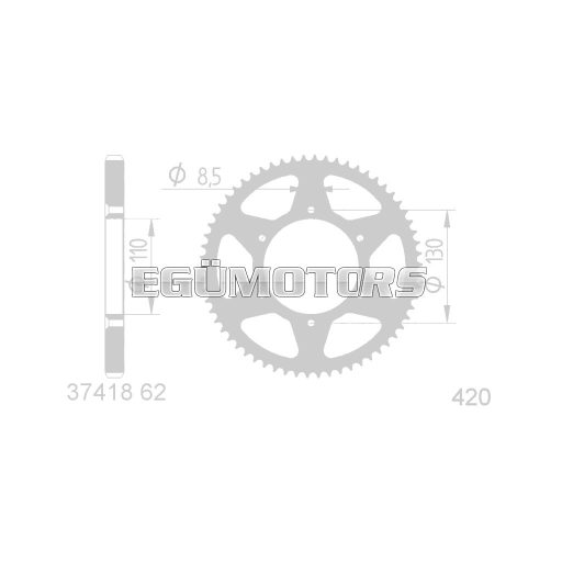 101 Octane hátsó lánckerék, 62 fog, 420-as, Beeline, CPI SX, SM