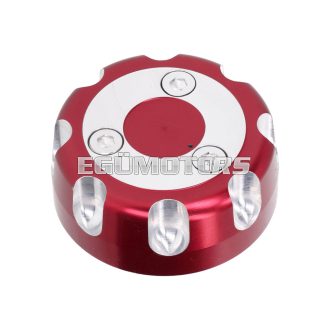  Üzemanyagtartály kupak, alumínium, piros eloxált, Aprilia RX 50, SX 50, Derbi Senda R, Senda SM, Gilera SMT 50, RCR 50