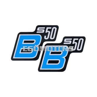   OEM Standard Logo fólia, matrica S50 B fekete-világoskék, 2 darab, Simson S50