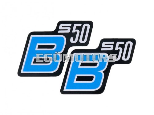 logo foil / sticker S50 B black-light-blue 2 pieces for Simson S50