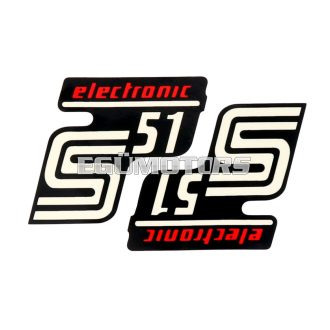   OEM Standard Logo fólia, matrica S51 Elektronik fekete-piros, 2 darab Simson S51