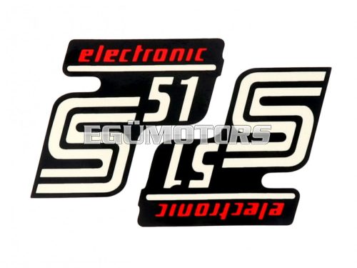 logo foil / sticker S51 Elektronik black-red 2 pieces for Simson S51