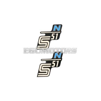   OEM Standard Logo fólia, matrica S51 N fekete-világoskék, 2 darab Simson S51N