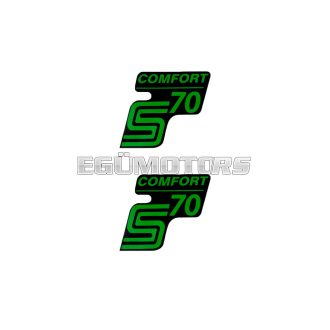   OEM Standard Logo fólia, matrica S70 Comfort fekete-zöld, 2 darab Simson S70