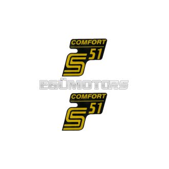   OEM Standard Logo fólia, matrica S51 Comfort fekete-sárga, 2 darab Simson S51