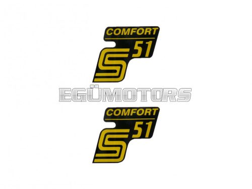 logo foil / sticker S51 Comfort black-yellow 2 pieces for Simson S51