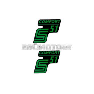  OEM Standard Logo fólia, matrica S51 Comfort fekete-zöld, 2 darab Simson S51