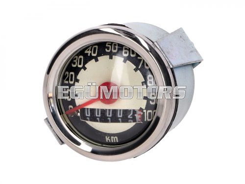 Speedometer universal 100km/h 48mm white for Puch, Zündapp, Hercules Simson