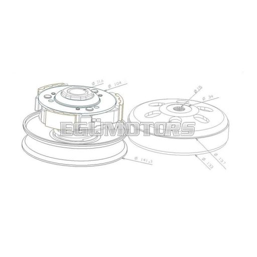 101 Octane komplett hátsó kuplung haranggal Honda, Kymco, Malaguti, GY6 125-150cc