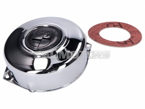 engine ignition cover / alternator cover chromed, black Puch logo for Puch Maxi, X30