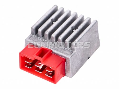 regulator / rectifier w/ flasher relay, red plug for Derbi Senda, GPR, Aprilia RX, SX 50, Gilera RCR