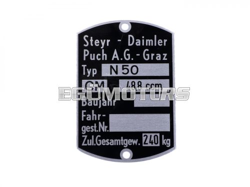 Frame type plate dimensions: 60 x 40mm for Puch N 50