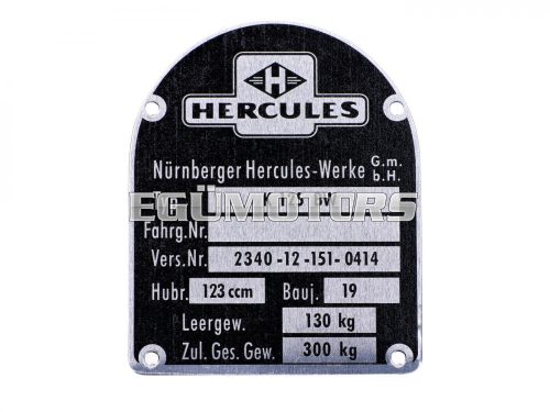 Nameplate for Hercules K 125 BW V1