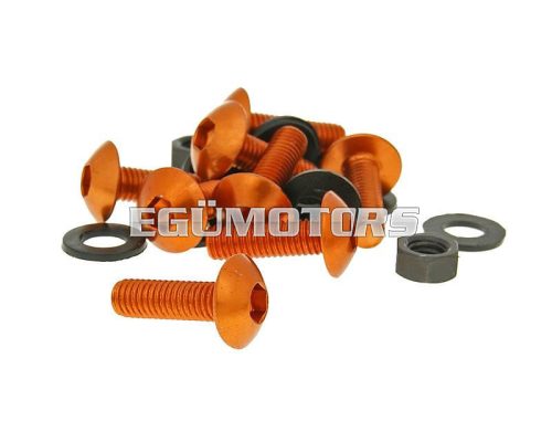 hexagon socket screw set incl. nuts M5x16 aluminum orange - 8 pcs each - fairing / styling