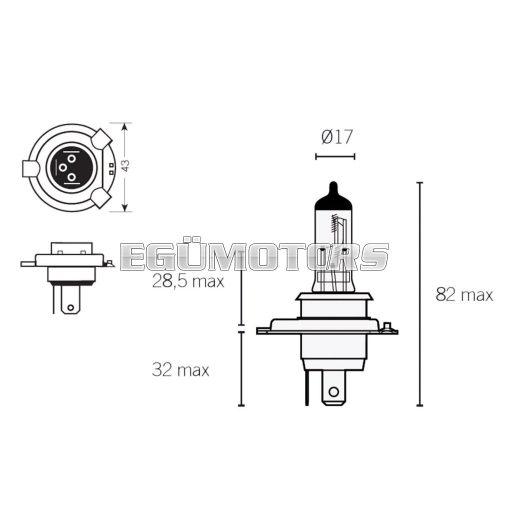 Vparts Fényszóró izzó halogén, H4 P43t 12V 60/55W