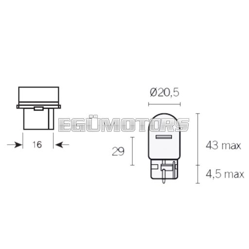 Vparts Irányjelző izzó, fehér, üvegfoglalattal W21W W3x16d 12V 21W