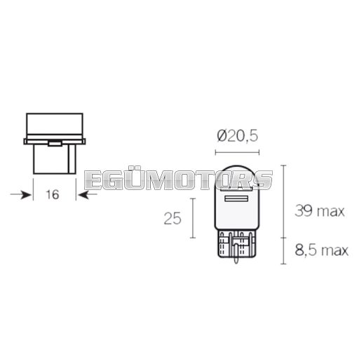 Vparts Hátsó lámpa izzó, átlátszó, üvegfoglalattal W21/5W W3x16d 12V 21/5W